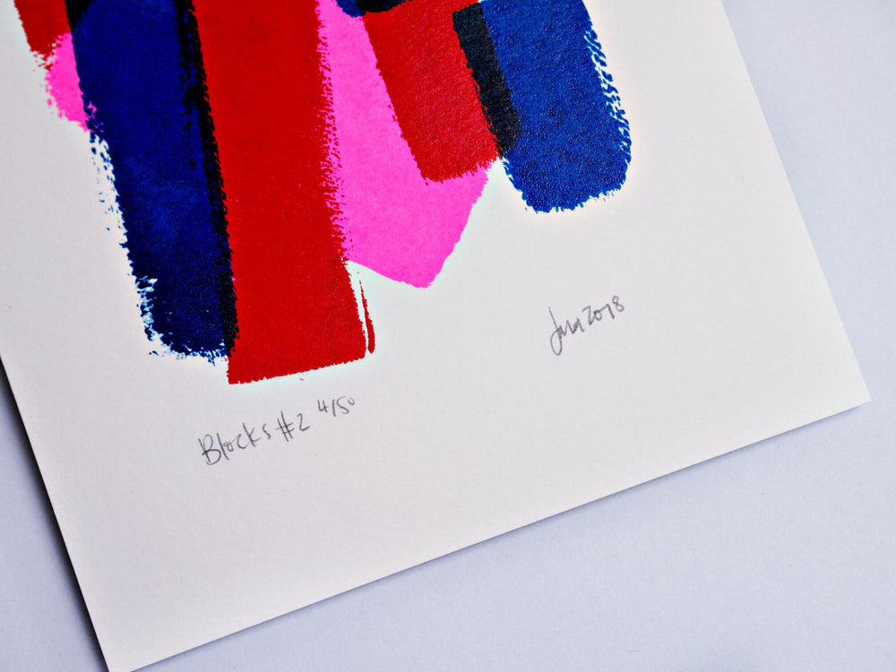 The Completist neon block shapes screen print