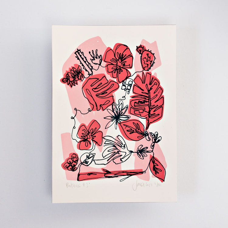 The Completist pink botanic screen print