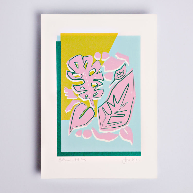 The Completist pink and mustard botanic screen print