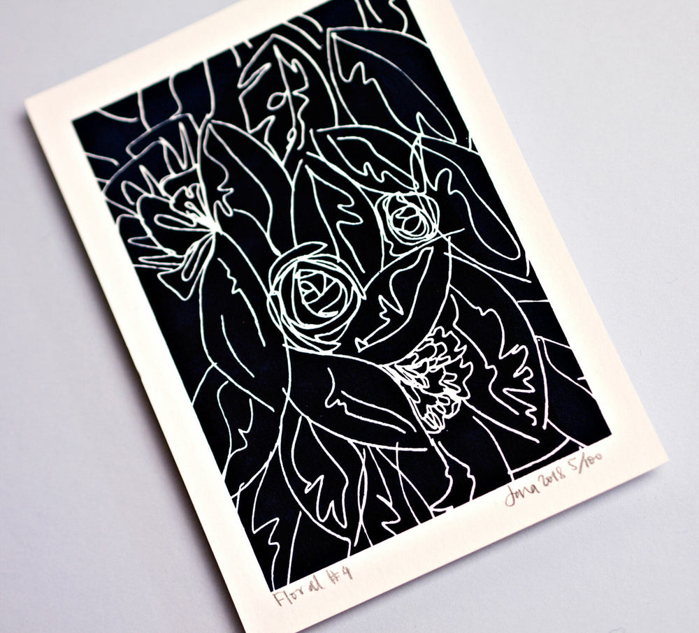 The Completist navy floral screen print