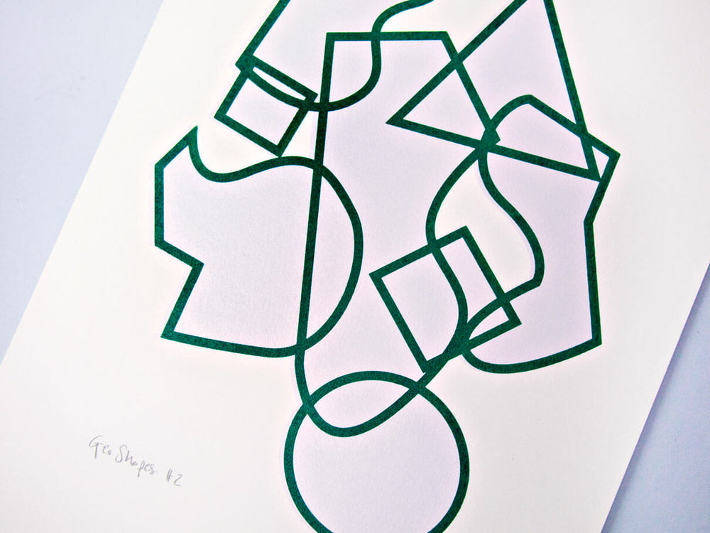 The Completist lilac and green geo shapes print