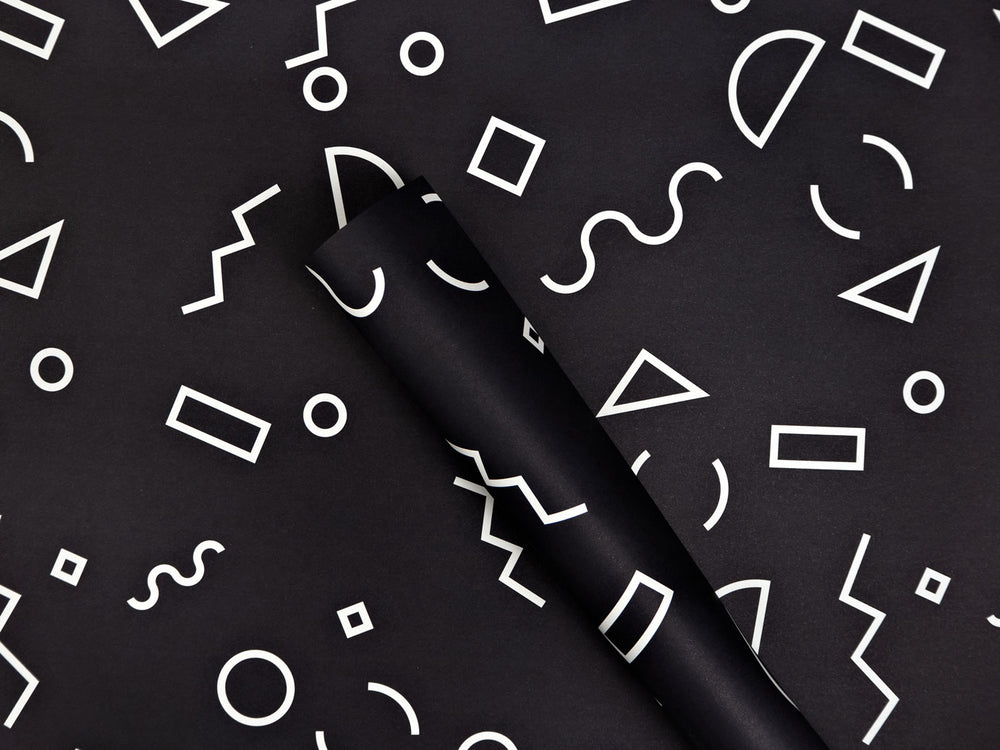 The Completist navy Memphis shapes gift wrap