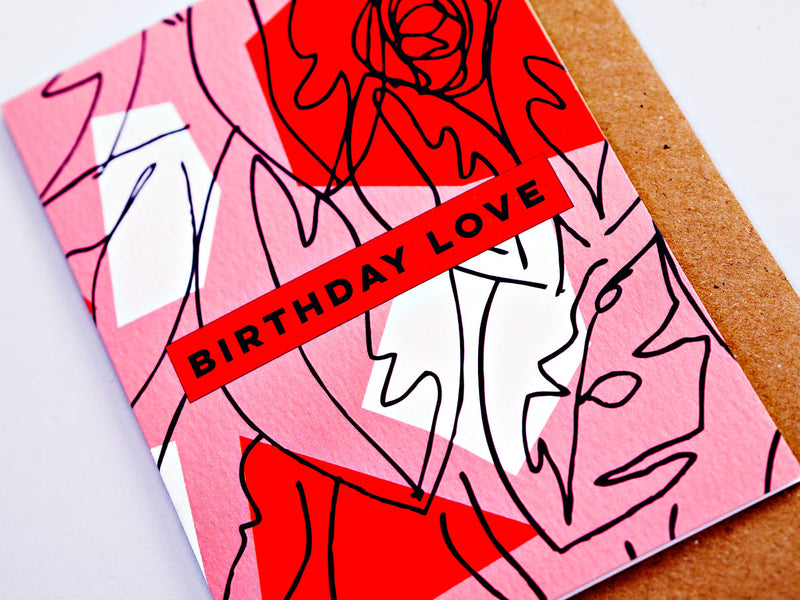 The Completist pink botanic birthday love card