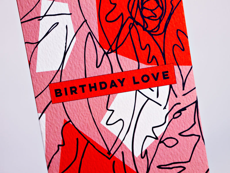 The Completist pink botanic birthday love card