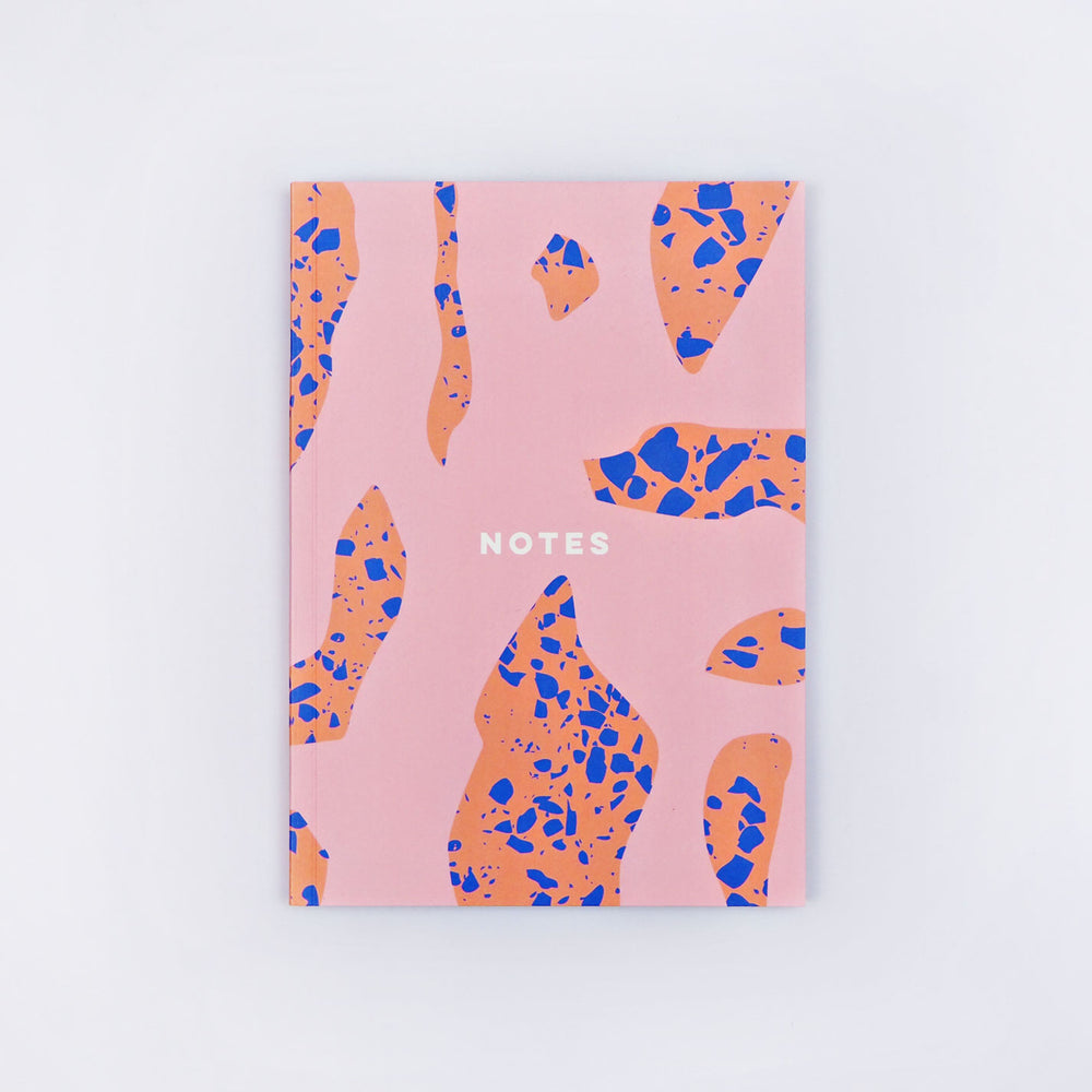 The Completist pink terrazzo shapes layflat notebook