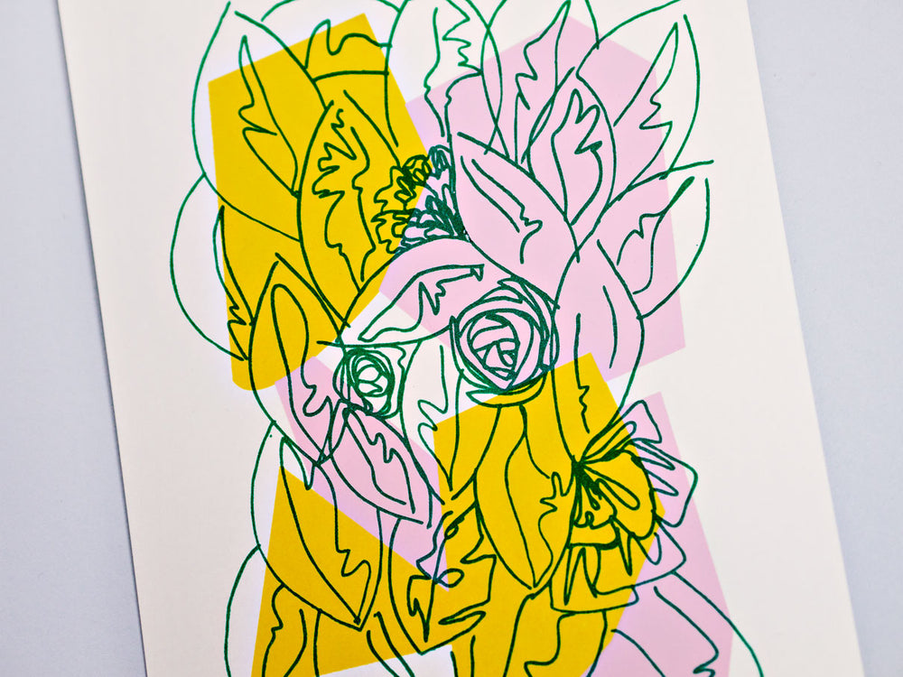 The Completist pink and yellow floral screen print
