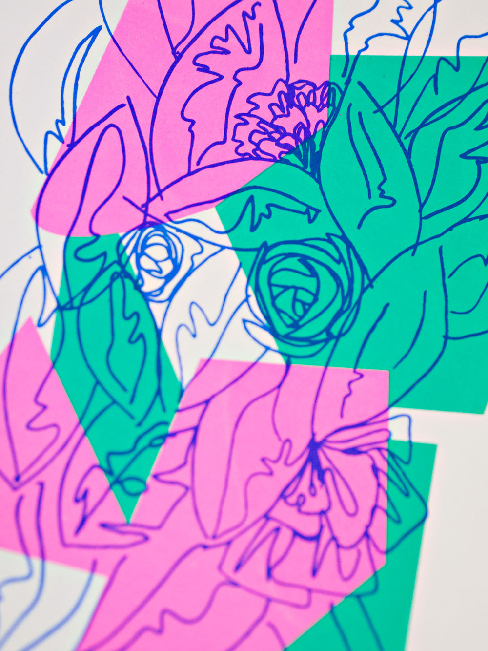 The Completist pink and green floral screen print