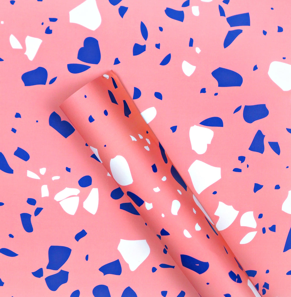 The Completist pink terrazzo gift wrap