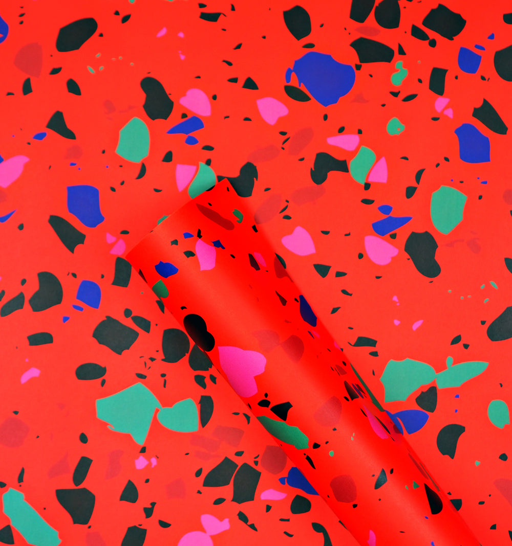 The Completist red terrazzo gift wrap
