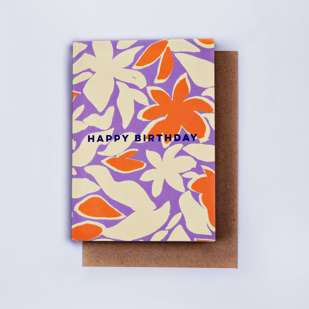 The Completist lilac tropical floral print birthday card