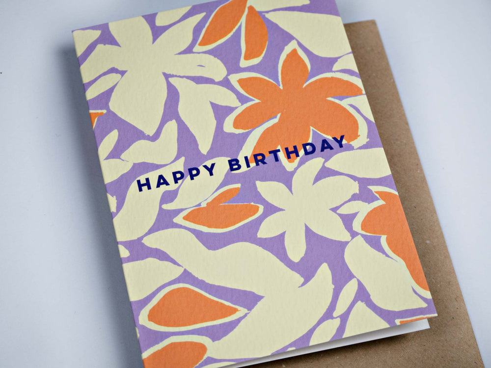 The Completist lilac tropical floral print birthday card