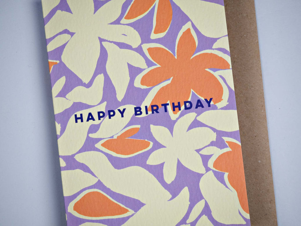 The Completist lilac tropical floral print birthday card