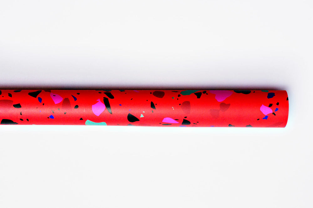 The Completist red terrazzo gift wrap