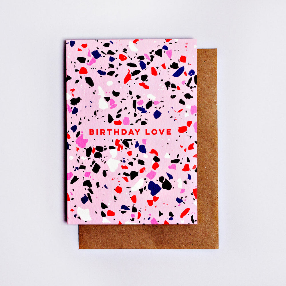 The Completist pink terrazzo birthday love card
