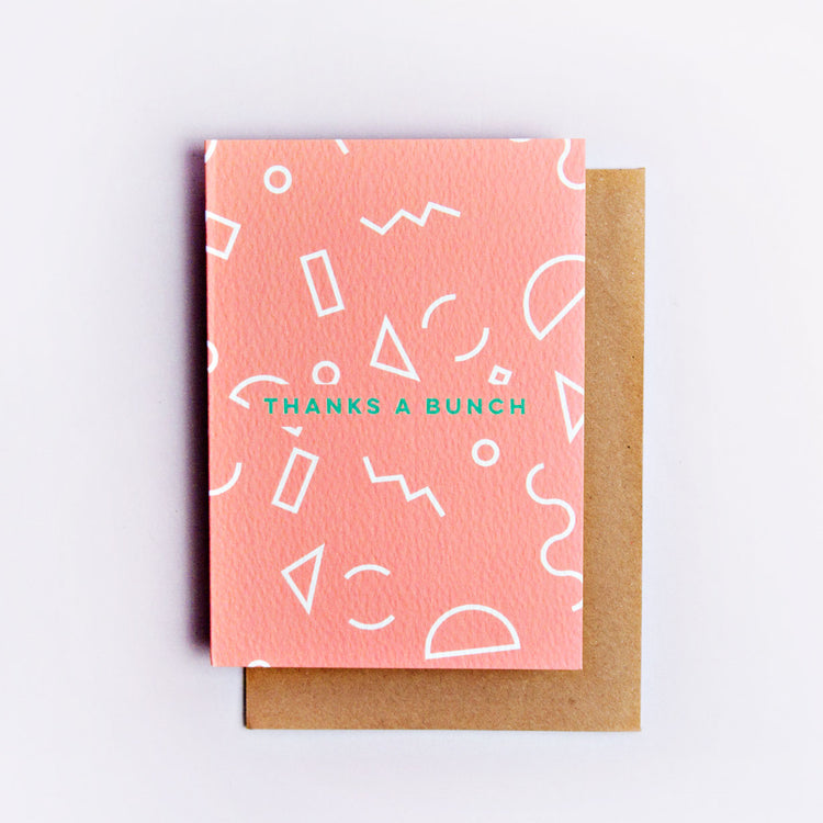The Completist pink memphis shapes print thanks a bunch card