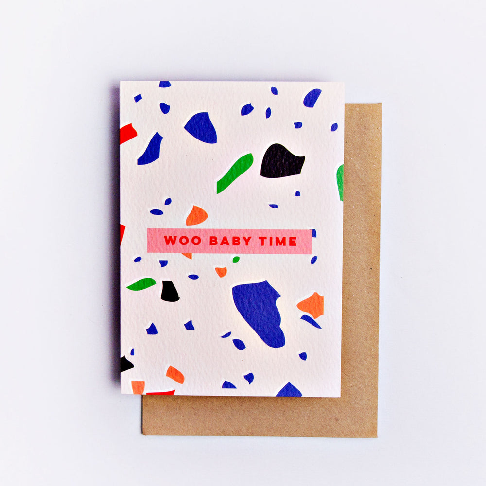 The Completist woo baby time terrazzo print card