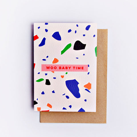 The Completist woo baby time terrazzo print card